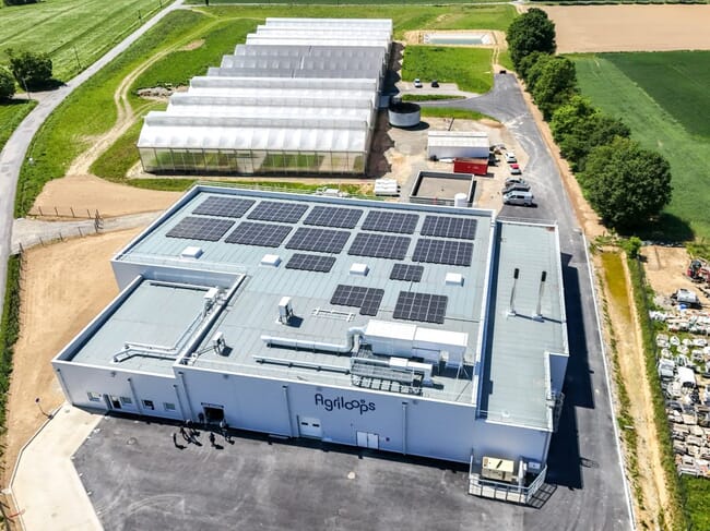 An aerial view of a shrimp aquaponics farm.
