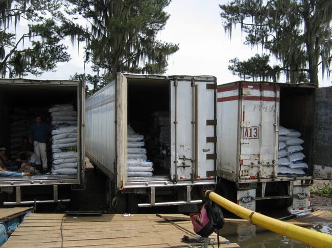 trucks stocked with aquafeed