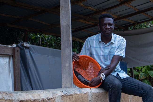 Akin Showemimo with a catfish.