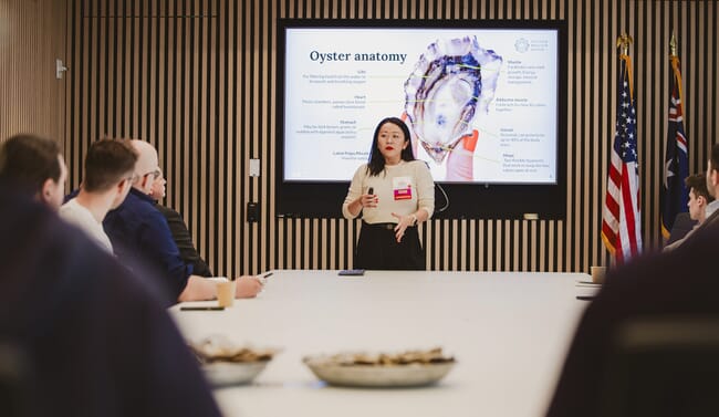 A woman delivering a presentation.