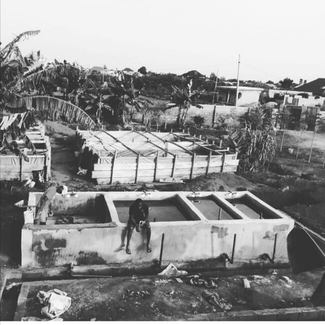 black and white photo of an inland catfish farm