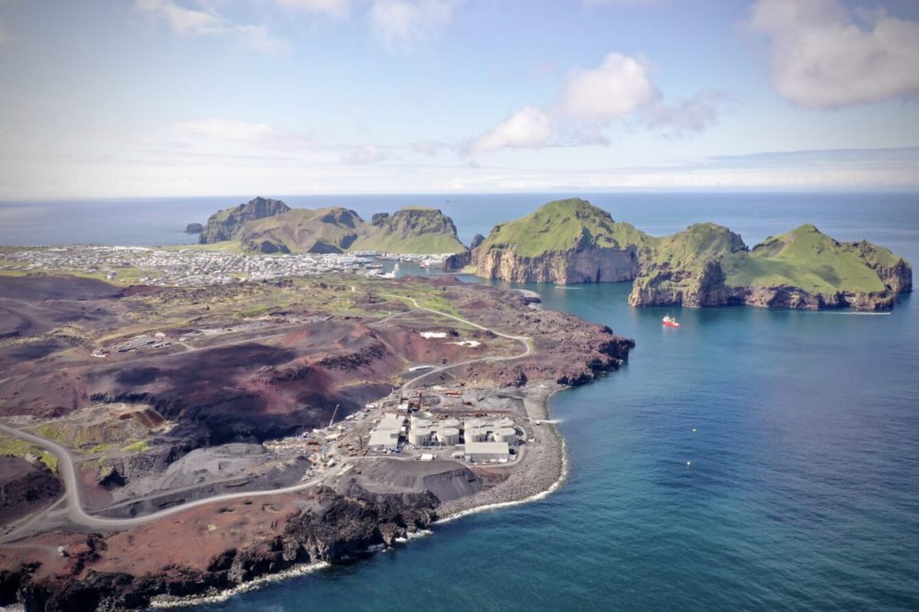 Aerial view of a farm in Iceland.