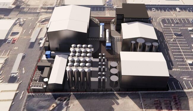 A CGI of a large industrial facility.