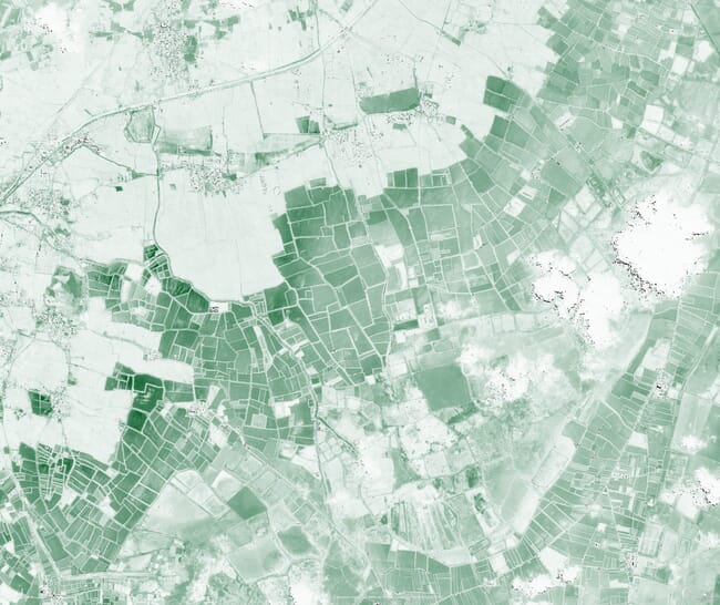 A view of fish ponds from space.