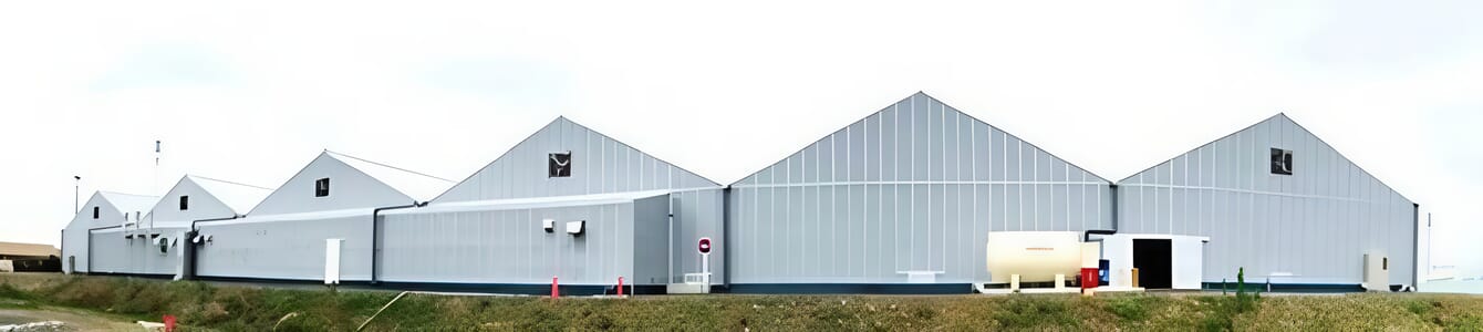 A land-based shrimp farming facility.