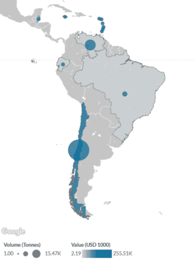 A map of South America.